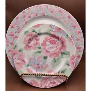 Vintage Dinner Plates /Salad. 2 In Set Pink Roses And Design By Lynn Hollyn